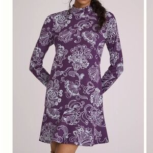 Anthropologie‎ Mock Neck Open Back Floral Print Mini Dress Purple Blue Size S